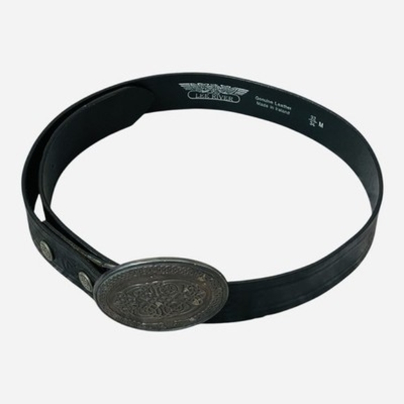 LEE RIVER Genuine Leather Belt Made in Ireland Black Celtic Knot Buckle 32-34 M - Picture 6 of 9